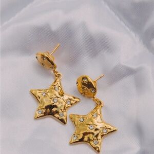 Gold Star Earrings with Crystal Accents